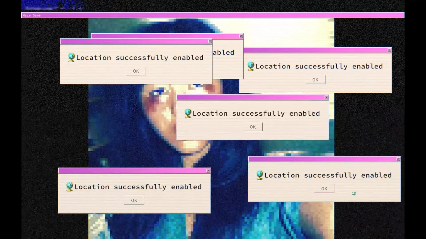 Location pop-ups layered over a dim face in lily's world XD, the interface style shared with similar mystery games.