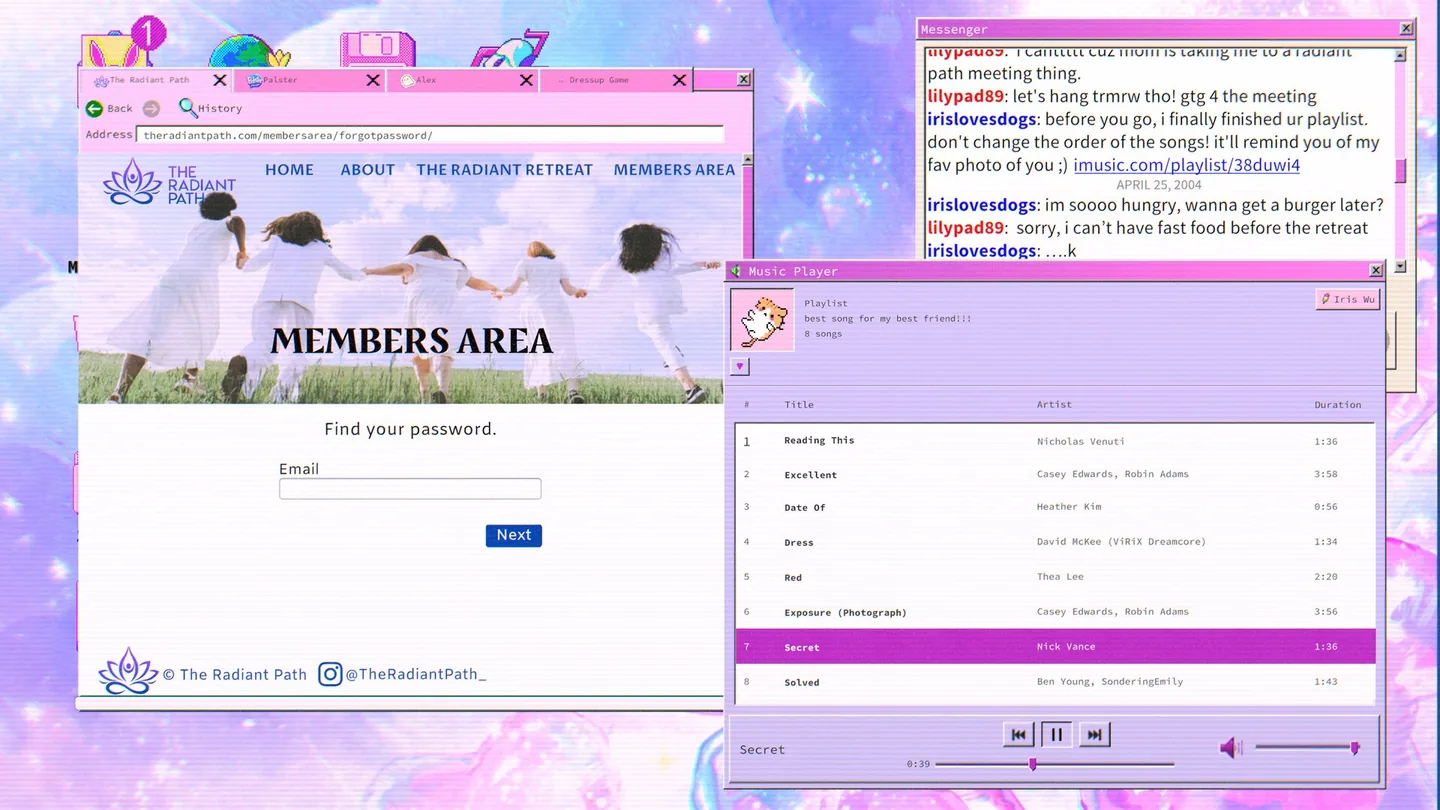 The Members Area login page on the Radiant Path website in lily's world XD, where the Incident Report chain begins.